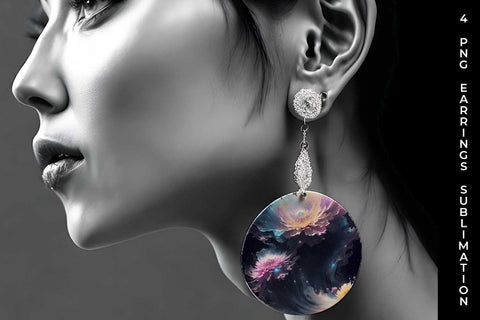 Galaxy Chrysanthemum Flowers Earrings Sublimation PNG Bundle Free For Commercial Use Sublimation Sintegra 
