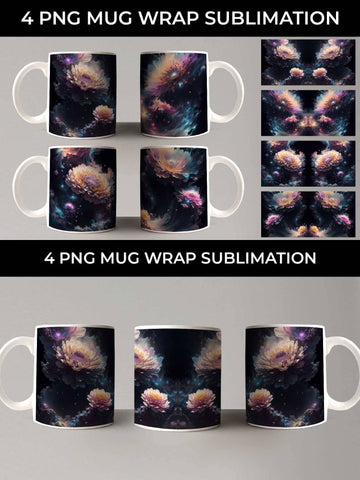 Galaxy Chrysanthemum Flowers Mug Sublimation PNG Bundle Free For Commercial Use Sublimation Sintegra 