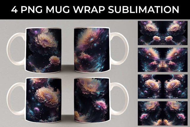 Galaxy Chrysanthemum Flowers Mug Sublimation PNG Bundle Free For Commercial Use Sublimation Sintegra 