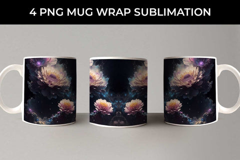 Galaxy Chrysanthemum Flowers Mug Sublimation PNG Bundle Free For Commercial Use Sublimation Sintegra 