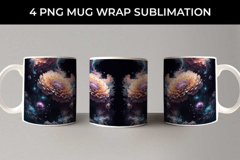 Galaxy Chrysanthemum Flowers Mug Sublimation PNG Bundle Free For Commercial Use Sublimation Sintegra 