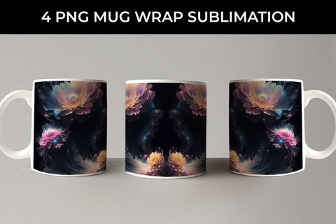 Galaxy Chrysanthemum Flowers Mug Sublimation PNG Bundle Free For Commercial Use Sublimation Sintegra 