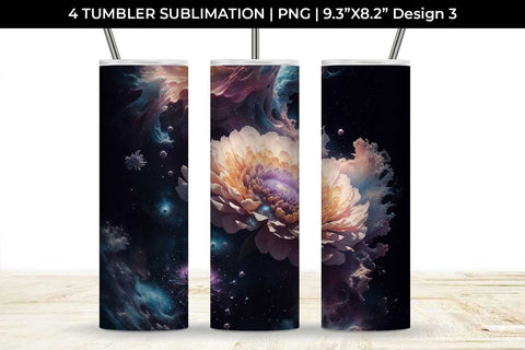 Galaxy Chrysanthemum Flowers Tumbler Wrap 20 oz Sublimation PNG Bundle Free For Commercial Use Sublimation Sintegra 