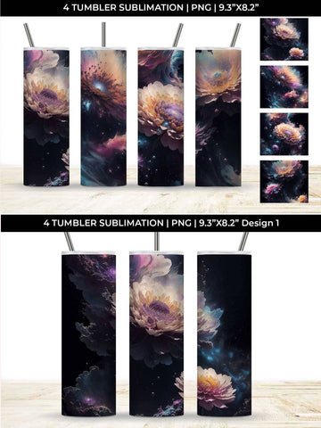 Galaxy Chrysanthemum Flowers Tumbler Wrap 20 oz Sublimation PNG Bundle Free For Commercial Use Sublimation Sintegra 