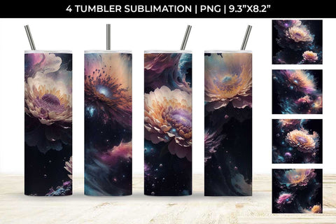 Galaxy Chrysanthemum Flowers Tumbler Wrap 20 oz Sublimation PNG Bundle Free For Commercial Use Sublimation Sintegra 