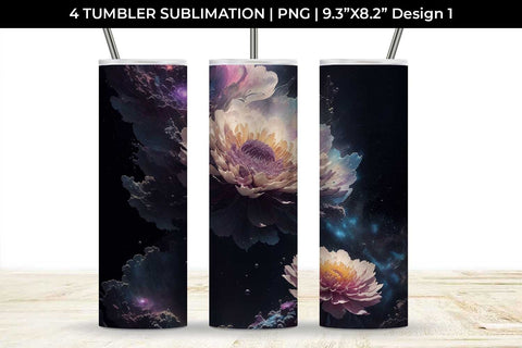Galaxy Chrysanthemum Flowers Tumbler Wrap 20 oz Sublimation PNG Bundle Free For Commercial Use Sublimation Sintegra 