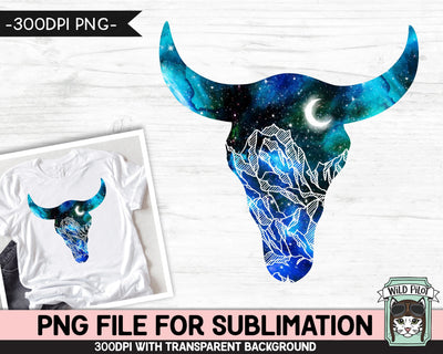 Galaxy Cow Skull PNG SUBLIMATION design, Cow Skull Silhouette PNG, Cow Skull Clipart, Space png, Wild and Free png, Adventure png, Mountain Scene png Sublimation Wild Pilot 