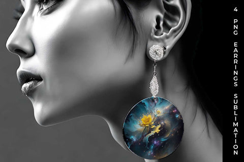 Galaxy Daffodils Flowers Earrings Sublimation PNG Bundle Free For Commercial Use Sublimation Sintegra 