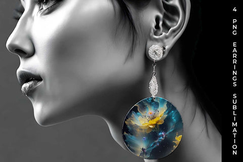 Galaxy Daffodils Flowers Earrings Sublimation PNG Bundle Free For Commercial Use Sublimation Sintegra 