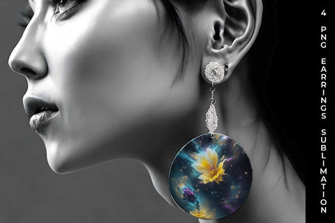 Galaxy Daffodils Flowers Earrings Sublimation PNG Bundle Free For Commercial Use Sublimation Sintegra 