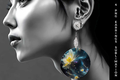 Galaxy Daffodils Flowers Earrings Sublimation PNG Bundle Free For Commercial Use Sublimation Sintegra 