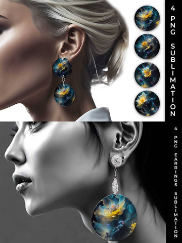 Galaxy Daffodils Flowers Earrings Sublimation PNG Bundle Free For Commercial Use Sublimation Sintegra 