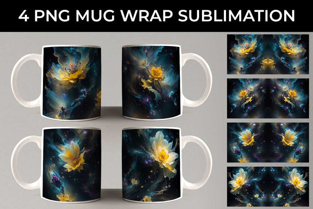 Galaxy Daffodils Flowers Mug Sublimation PNG Bundle Free For Commercial Use Sublimation Sintegra 