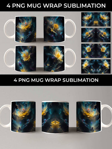 Galaxy Daffodils Flowers Mug Sublimation PNG Bundle Free For Commercial Use Sublimation Sintegra 