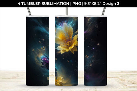 Galaxy Daffodils Flowers Tumbler Wrap 20 oz Sublimation PNG Bundle Free For Commercial Use Sublimation Sintegra 