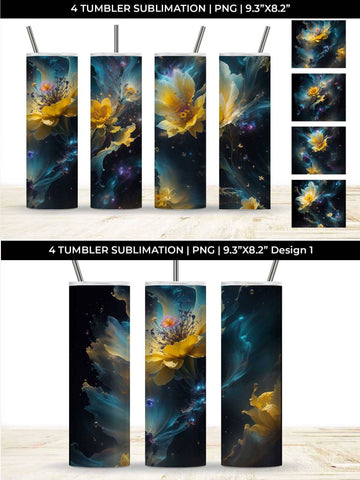 Galaxy Daffodils Flowers Tumbler Wrap 20 oz Sublimation PNG Bundle Free For Commercial Use Sublimation Sintegra 