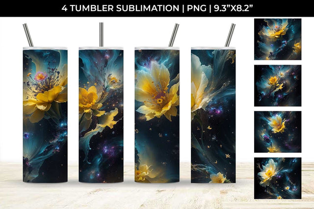 Galaxy Daffodils Flowers Tumbler Wrap 20 oz Sublimation PNG Bundle Free For Commercial Use Sublimation Sintegra 