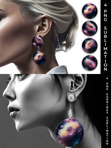 Galaxy Dahlias Flowers Earrings Sublimation PNG Bundle Free For Commercial Use Sublimation Sintegra 