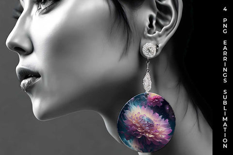 Galaxy Dahlias Flowers Earrings Sublimation PNG Bundle Free For Commercial Use Sublimation Sintegra 