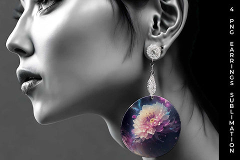 Galaxy Dahlias Flowers Earrings Sublimation PNG Bundle Free For Commercial Use Sublimation Sintegra 