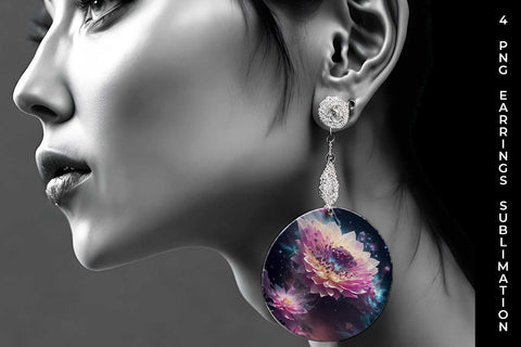 Galaxy Dahlias Flowers Earrings Sublimation PNG Bundle Free For Commercial Use Sublimation Sintegra 