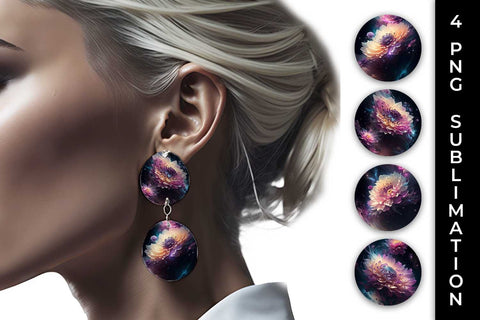 Galaxy Dahlias Flowers Earrings Sublimation PNG Bundle Free For Commercial Use Sublimation Sintegra 