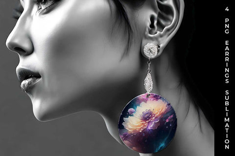 Galaxy Dahlias Flowers Earrings Sublimation PNG Bundle Free For Commercial Use Sublimation Sintegra 