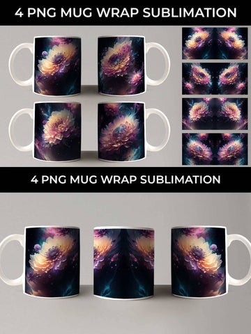 Galaxy Dahlias Flowers Mug Sublimation PNG Bundle Free For Commercial Use Sublimation Sintegra 