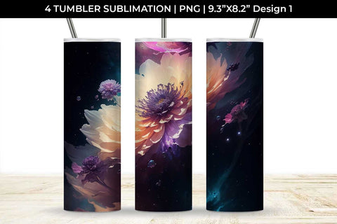 Galaxy Dahlias Flowers Tumbler Wrap 20 oz Sublimation PNG Bundle Free For Commercial Use Sublimation Sintegra 