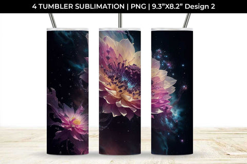 Galaxy Dahlias Flowers Tumbler Wrap 20 oz Sublimation PNG Bundle Free For Commercial Use Sublimation Sintegra 