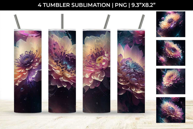 Galaxy Dahlias Flowers Tumbler Wrap 20 oz Sublimation PNG Bundle Free For Commercial Use Sublimation Sintegra 