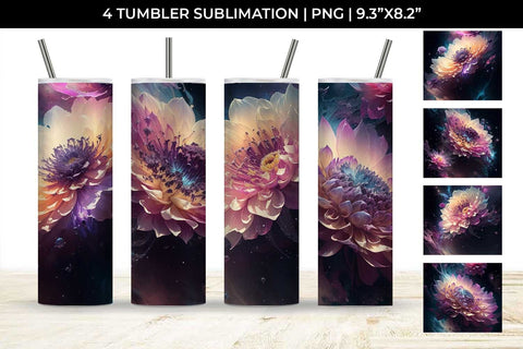 Galaxy Dahlias Flowers Tumbler Wrap 20 oz Sublimation PNG Bundle Free For Commercial Use Sublimation Sintegra 