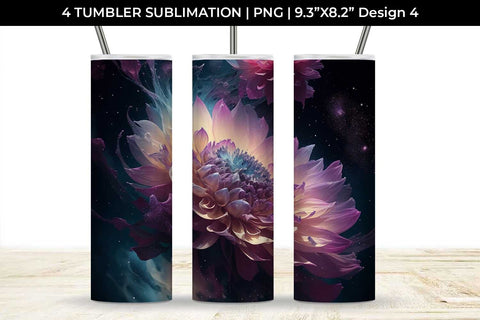 Galaxy Dahlias Flowers Tumbler Wrap 20 oz Sublimation PNG Bundle Free For Commercial Use Sublimation Sintegra 