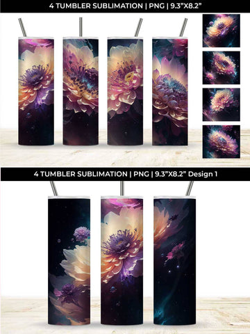 Galaxy Dahlias Flowers Tumbler Wrap 20 oz Sublimation PNG Bundle Free For Commercial Use Sublimation Sintegra 