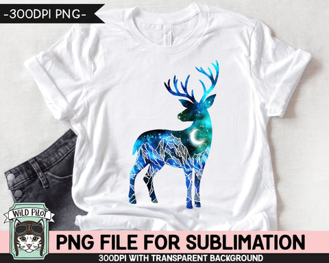 Galaxy Deer PNG SUBLIMATION Design, Galaxy Deer Silhouette PNG, Winter png, Space png, Wild and Free png, Adventure png, Mountain Scene png Sublimation Wild Pilot 