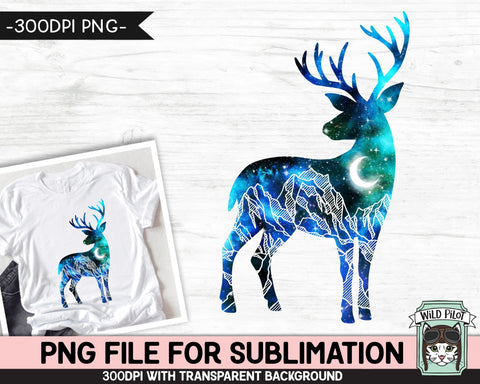 Galaxy Deer PNG SUBLIMATION Design, Galaxy Deer Silhouette PNG, Winter png, Space png, Wild and Free png, Adventure png, Mountain Scene png Sublimation Wild Pilot 