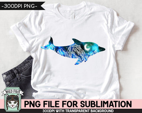 Galaxy Dolphin PNG SUBLIMATION design, Dolphin Silhouette PNG, Watercolor png, Space png, Dolphin Clipart, Adventure png, Mountain Scene png Sublimation Wild Pilot 