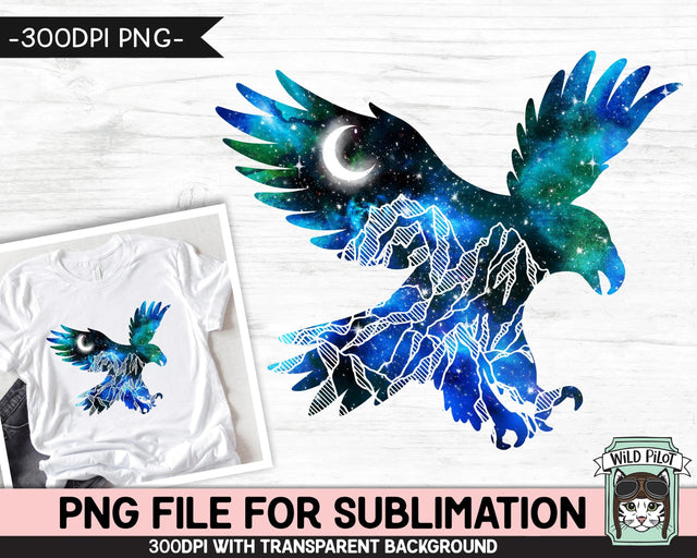 Galaxy Eagle PNG SUBLIMATION design, Eagle Silhouette PNG, Eagle Clipart, Bird png, Space png, Watercolor png, Adventure png, Mountain Scene Sublimation Wild Pilot 