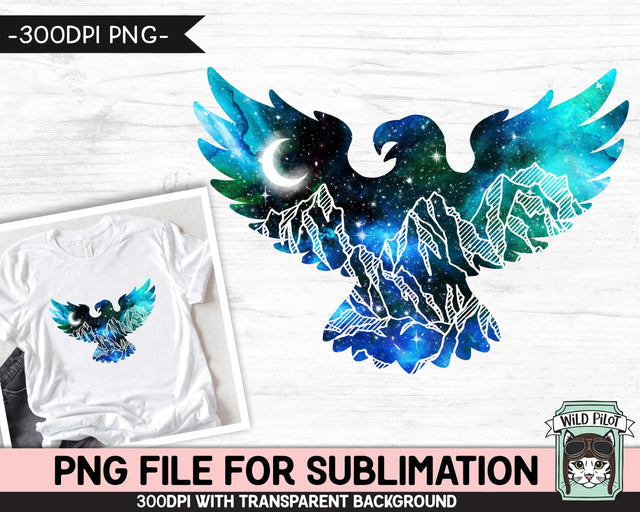 Galaxy Eagle PNG SUBLIMATION design, Eagle Silhouette PNG, Eagle Clipart, Bird png, Space png, Watercolor png, Adventure png, Mountain Scene Sublimation Wild Pilot 