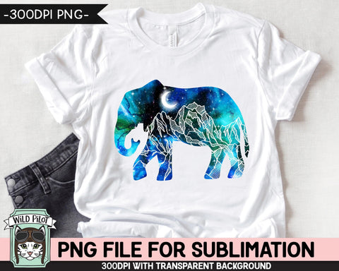 Galaxy Elephant PNG SUBLIMATION design, Elephant Silhouette PNG, Watercolor png, Space png, Elephant Clipart, Adventure png, Mountain Scene png Sublimation Wild Pilot 