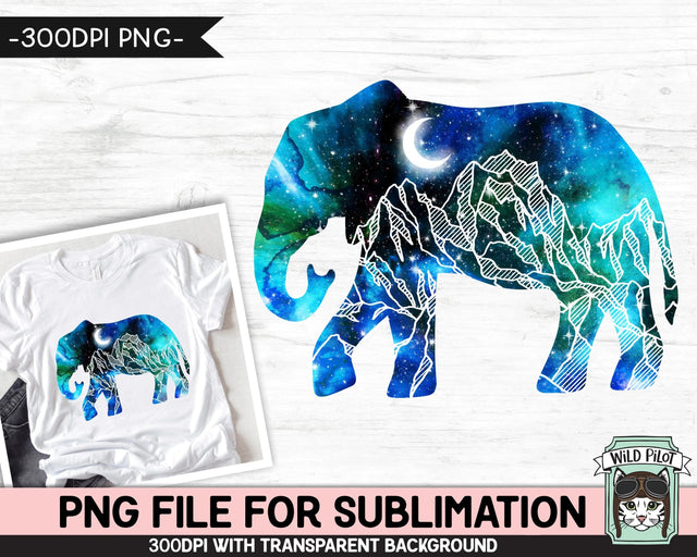 Galaxy Elephant PNG SUBLIMATION design, Elephant Silhouette PNG, Watercolor png, Space png, Elephant Clipart, Adventure png, Mountain Scene png Sublimation Wild Pilot 
