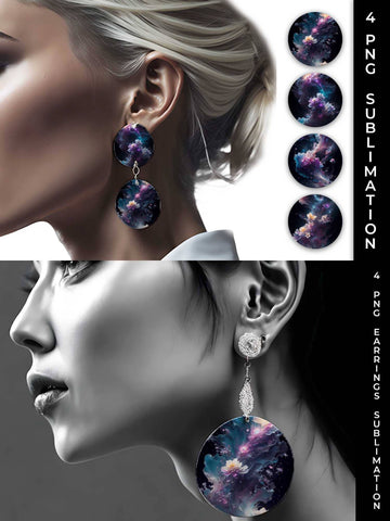 Galaxy Freezia Flowers Earrings Sublimation PNG Bundle Free For Commercial Use Sublimation Sintegra 