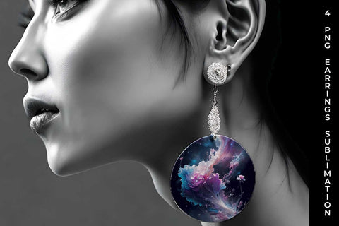 Galaxy Freezia Flowers Earrings Sublimation PNG Bundle Free For Commercial Use Sublimation Sintegra 
