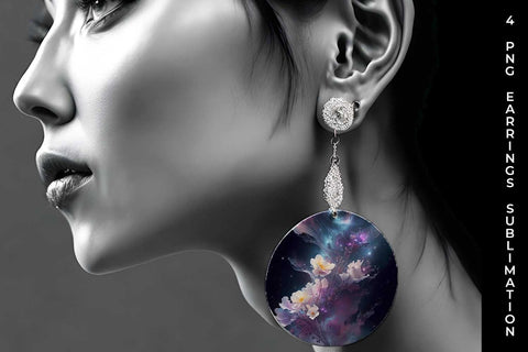 Galaxy Freezia Flowers Earrings Sublimation PNG Bundle Free For Commercial Use Sublimation Sintegra 