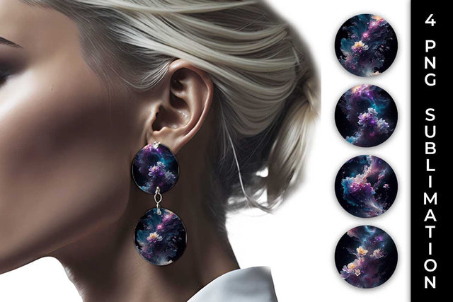 Galaxy Freezia Flowers Earrings Sublimation PNG Bundle Free For Commercial Use Sublimation Sintegra 