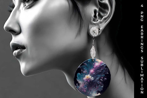 Galaxy Freezia Flowers Earrings Sublimation PNG Bundle Free For Commercial Use Sublimation Sintegra 