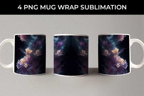 Galaxy Freezia Flowers Mug Sublimation PNG Bundle Free For Commercial Use Sublimation Sintegra 