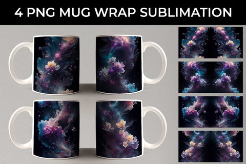 Galaxy Freezia Flowers Mug Sublimation PNG Bundle Free For Commercial Use Sublimation Sintegra 