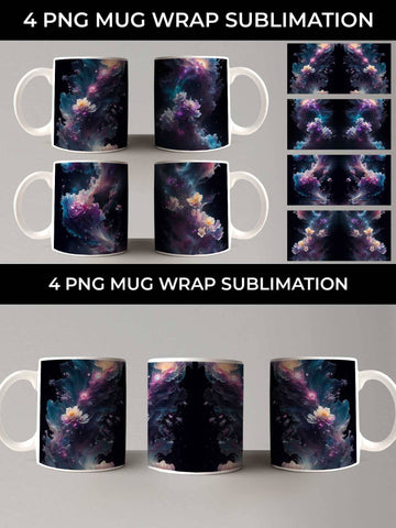Galaxy Freezia Flowers Mug Sublimation PNG Bundle Free For Commercial Use Sublimation Sintegra 
