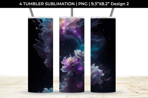 Galaxy Freezia Flowers Tumbler Wrap 20 oz Sublimation PNG Bundle Free For Commercial Use Sublimation Sintegra 